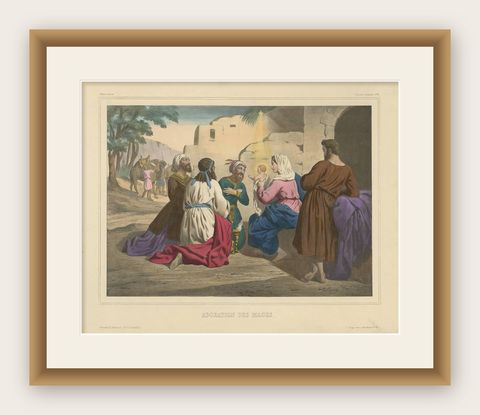 Antique Religious Print 'No. 6' The Adoration of the Magi, circa 1840, shown framed