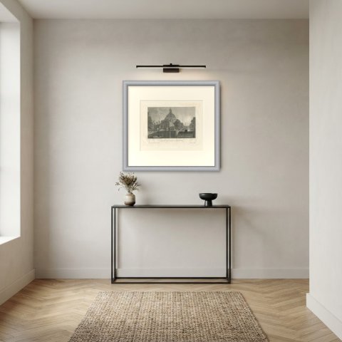 Singel and Round Lutheran Church, Amsterdam, Antique Steel Engraving, c. 1835, shown framed in a room, true to size