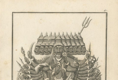 Striking 1806 Ravana Demon King Antique Print, Hindu Ramayana Engraving, close-up 1