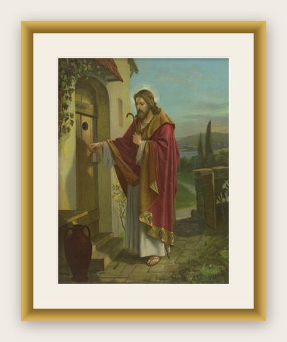 Christ Knocking at the Door, Antique c.1900 German Sacred Art Print, c.1900, shown framed