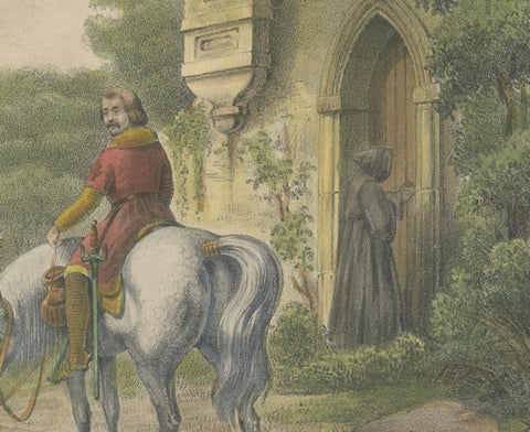 1835 Hand-Colored Lithograph: The Crusaders’ Departure for the Holy Land, close-up 1