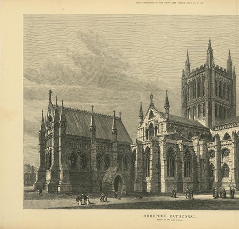Antique Print of Hereford Cathedral from the Illustrated London News, 1883, view 3