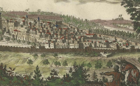 1720 Bird's-Eye View of Jerusalem with Historical Tombs and Key Landmarks, close-up 1