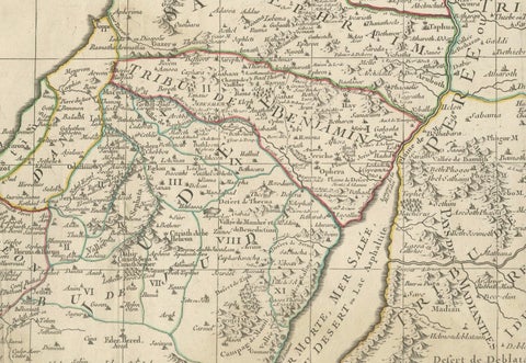Holy Land Map of the Twelve Tribes of Israel, After Sanson, Paris c.1798, close-up 6