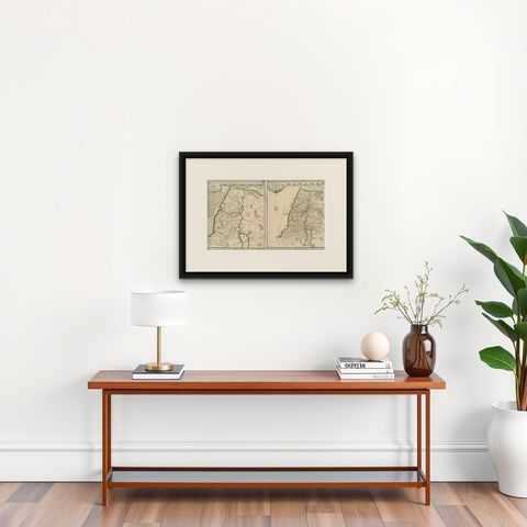 1720 Maps of the Holy Land: Ancient and Modern by De Fer and Danet, shown framed on a wall, true to size