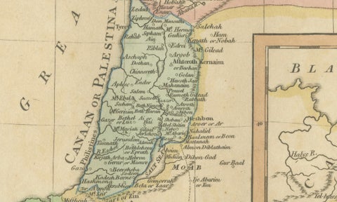 Places Recorded in the Five Books of Moses, Biblical Holy Land Map, 1827, close-up 3