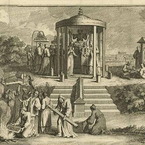 Antique Print of Japanese Wedding and Funeral Ceremonies by B. Picart, c.1730, close-up 1