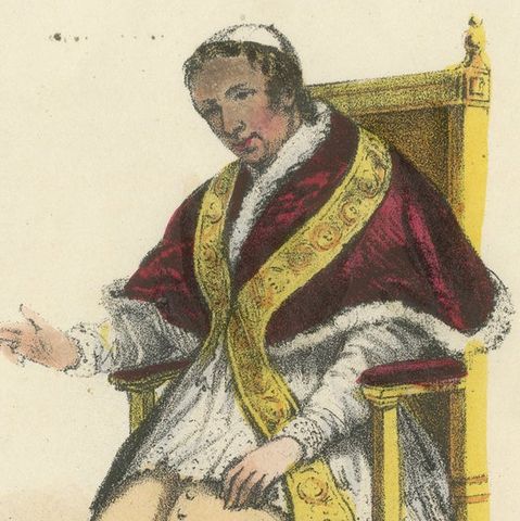 Hand-colored Lithograph, Sa Sainteté Recevant (His Holiness Receiving), 1862, close-up 1