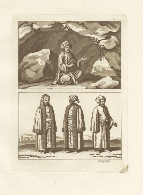 Old Original Engraving Showing an Arabian Men and a Muslim Imam, 1827, close-up 1
