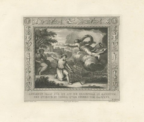 Antique Religion Print Depicts the Lord Appearing to Isaac, C.1850, close-up 1