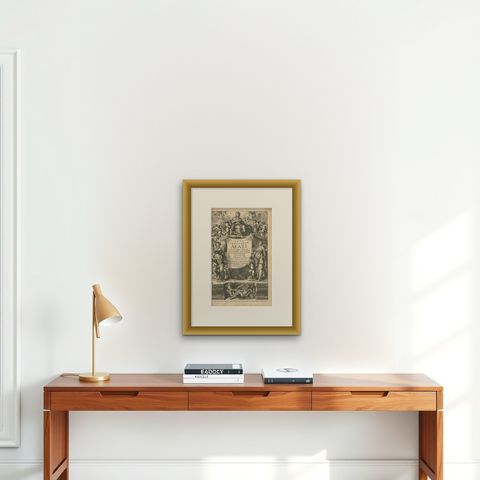 Old Print Depicting Various Religious Figures of 'Acta Sanctorum', 1688, shown framed on a wall, true to size