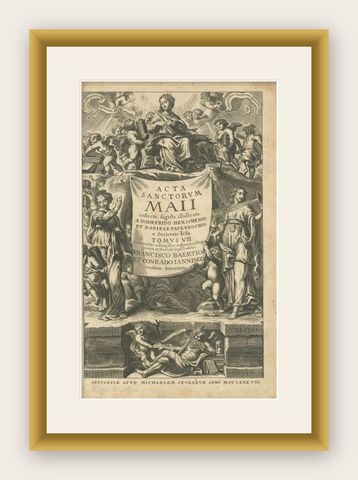 Old Print Depicting Various Religious Figures of 'Acta Sanctorum', 1688, shown framed