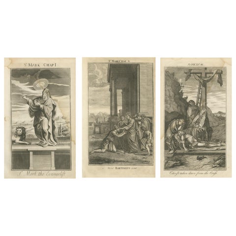 Biblical Engravings, St. Mark, Healing Bartimeus & Descent from the Cross, 1735