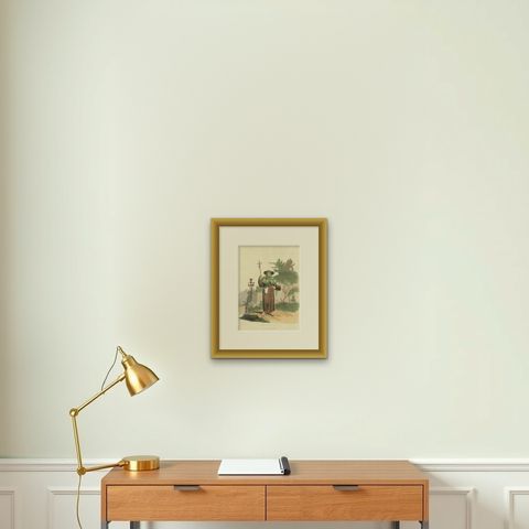 Pilgrim Going to Loretto in Italy, Hand-Coloured Print by R. Bridgens, 1835, shown framed on a wall, true to size