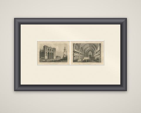 Exterior and Interior Views of Montreal Cathedral, Canadian Architecture, c1850, shown framed