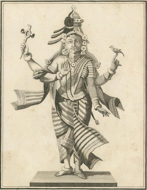 1806 Engraving: Chiven as Ardhanarishvara, Divine Union in Hindu Mythology, close-up 6