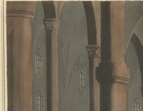 Cathedral at Tortosa, Gothic Interior in Syria, Antique Aquatint, 1810, close-up 3