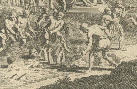 Funeral Rites and Burial of Inca Nobles, 1734 Engraving of Old Peruvian Customa, close-up 5