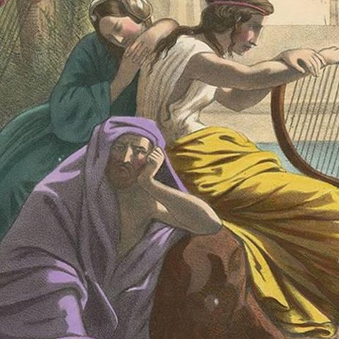 Antique Religious Print "No. 20" The Girls of Jerusalem, circa 1840, close-up 2