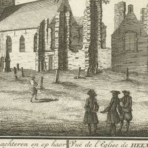 Antique Print of the Church of Heemskerk in The Netherlands, c.1730, close-up 2