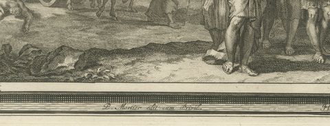 Death of the Amalekite Messenger and Uzzah Struck Down, Mortier circa 1700, close-up 1