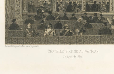 Sistine Chapel Interior, Vatican, Antique Festive Scene Print, 1869, close-up 5