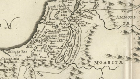 Antique Biblical Map of the Holy Land, Janssonius Abraham Isaac Jacob, c. 1650, close-up 5
