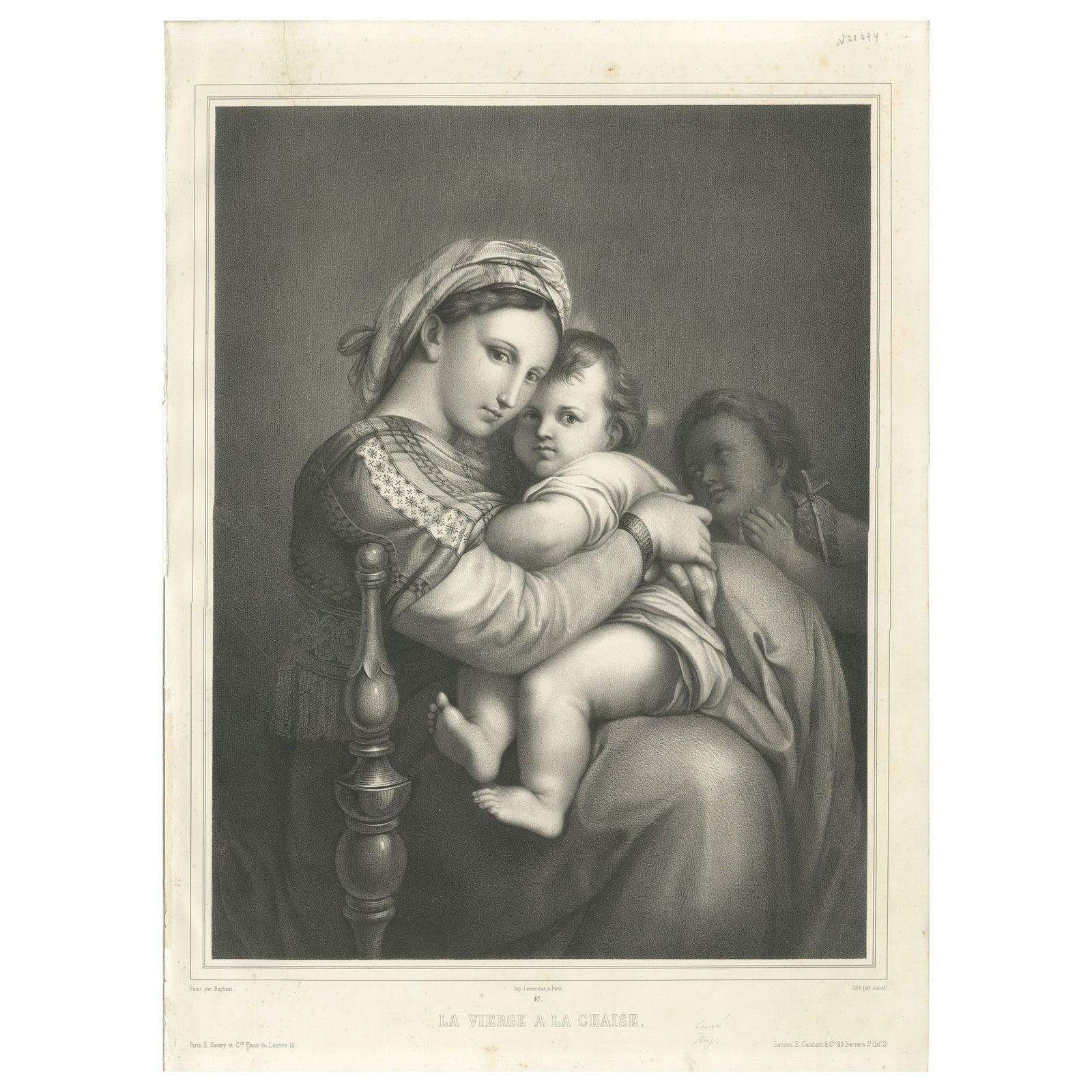 Madonna and Child Print after Raphael, La Vierge à la Chaise, circa 1850