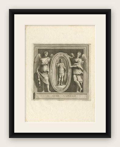 Antique Print of Saint Adrianus by Gregory, 1762, shown framed
