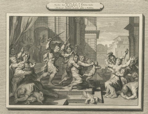 Massacre of the Innocents & Christ among the Doctors, Pieter Mortier, ca. 1700, close-up 6