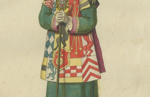 Herald of the Order of Saint Hubert: 1791 Colored Engraving in Ceremonial Dress, close-up 2