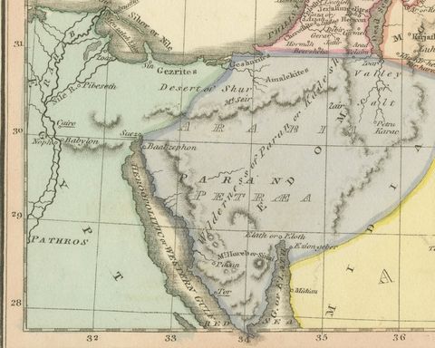 The Dominions of David and Solomon, Antique Hand-Colored Map, 1823, close-up 2