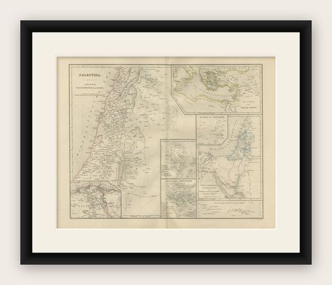 Palestine & Holy Land Map with Jerusalem Insets, Nieuwe Hand-Atlas, 1876, shown framed