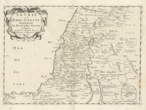 Holy Land Antique Map, Palestine, Syria, Levant Region, De la Rue Paris c1700, view 4