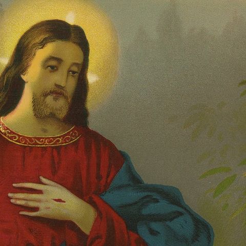 Jesus Appears to Mary Magdalene, Antique German Chromolithograph, c. 1895, close-up 4