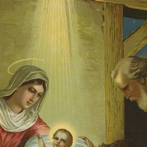 Birth of Jesus, Fine c.1900 German Nativity Chromolithograph (Original), close-up 4
