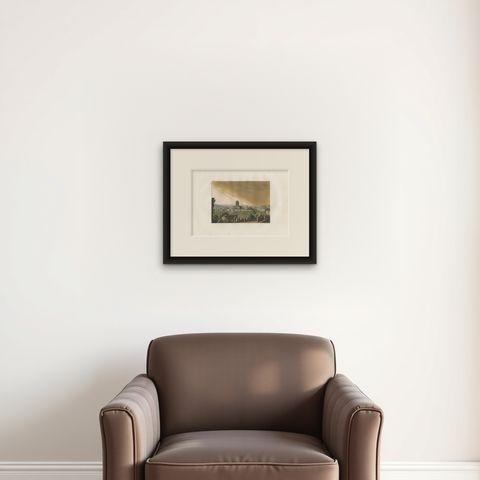 Antique Print of a Mosque of Solomon's Temple by Ferrario '1831', shown framed on a wall, true to size