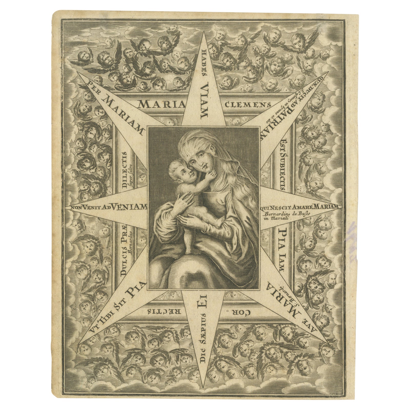 Virgin Mary with Child, Baroque Devotional Engraving, Penzinger, c.1700