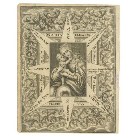 Virgin Mary with Child, Baroque Devotional Engraving, Penzinger, c.1700