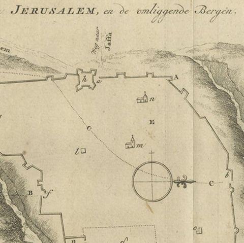 Antique Engraving of a Map or Plan of Jerusalem and Surrounding Mountains, 1773, close-up 1