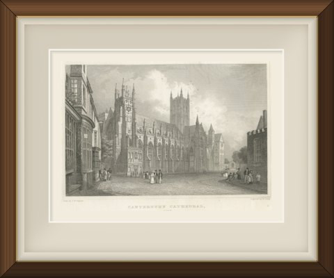 Canterbury Cathedral, Kent, after T. M. Baynes, Antique Steel Engraving, 1837, shown framed