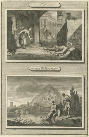 Tobit Loses His Sight and Tobias Catches the Fish, Mortier Bible circa 1700