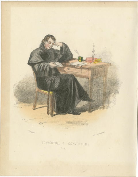 Conventuel, 1862 Hand-Colored Lithograph of a Conventual Franciscan Friar, view 2