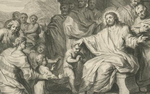 Biblical Engravings, The Unforgiving Servant & Christ Blessing Children, c.1700, close-up 5
