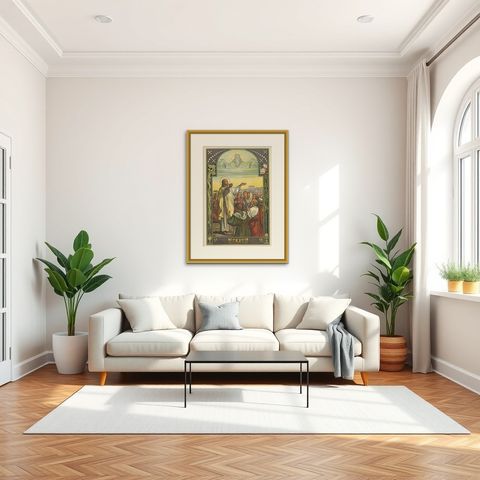 Antique Religion Print of the Blessing of Christ, 1913, shown framed in a room, true to size