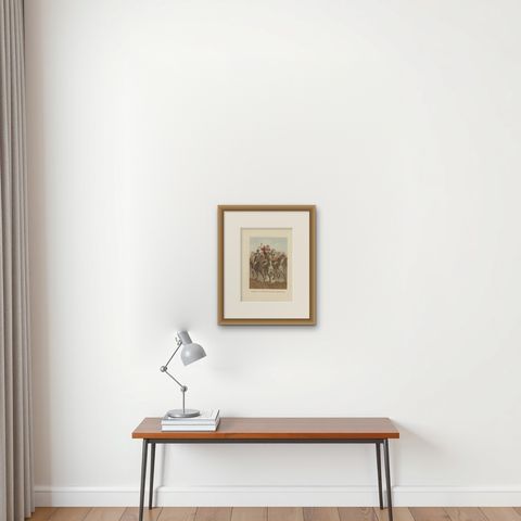 Antique Bible Print of the Pharaoh in Pursuit by Kronheim, 'c.1860', shown framed on a wall, true to size
