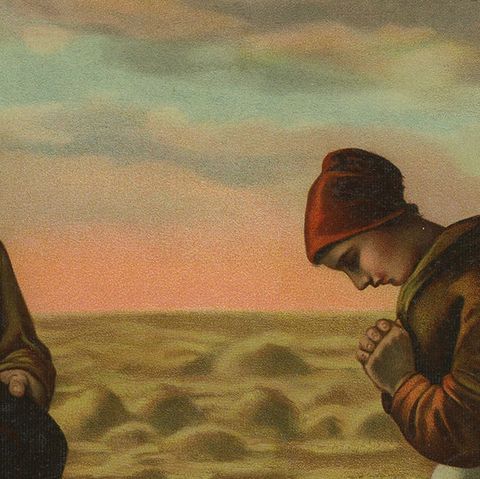 The Angelus at Sunset, After Millet, Antique European Chromolithograph, c.1900, close-up 3