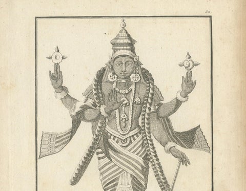 1806 Engraving: Vishnu's Divine Majesty in Hindu Iconography, close-up 2
