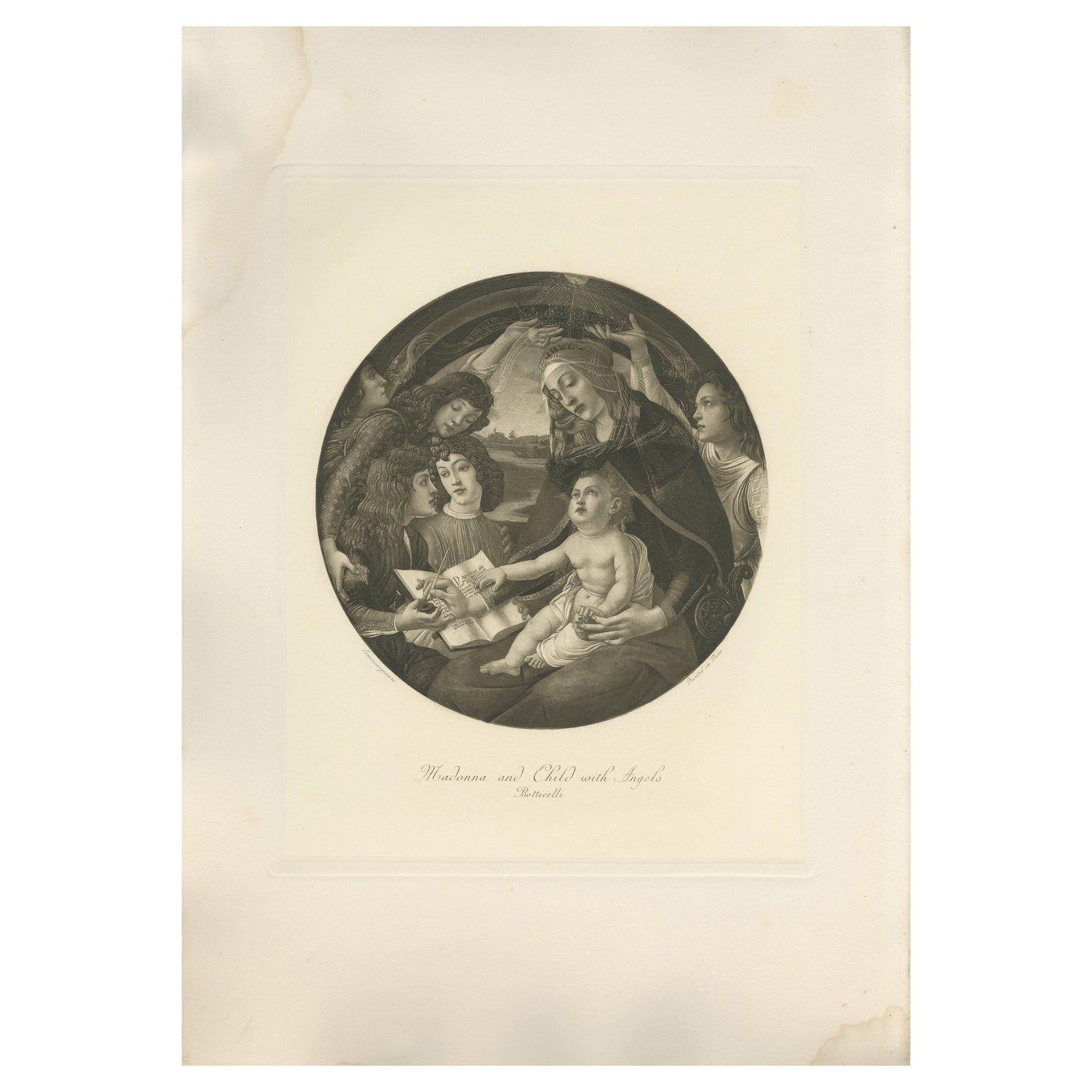 Antique Print of 'Madonna and Child with Angels' Made after Botticelli 'c.1890'