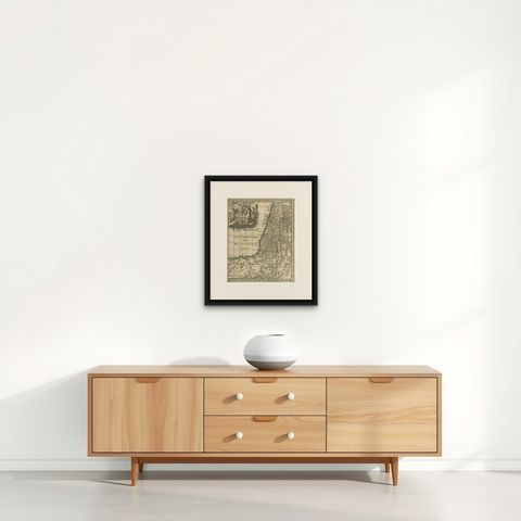 Original Antique Map of the Holy Land with Decorative Cartouche, shown framed on a wall, true to size